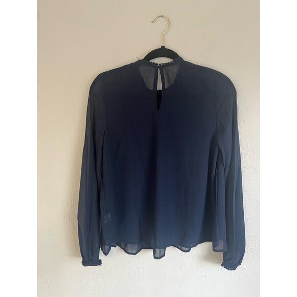 Anthropologie Endless Rose Sheer Navy Pleated Blouse w/ Lace Detail, Lar… - Picture 10 of 11